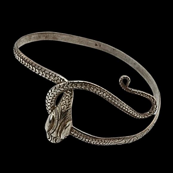 None and/or Unknown Jewelry - Vintage 1900’s Serpent Sterling Silver Slithering Snake Bracelet Cuff Amulet